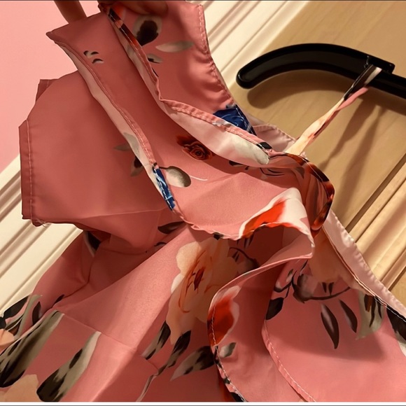 Womens Casual Pink Floral Ruffle Off The Shoulder Blouse Sz S - Picture 3 of 3